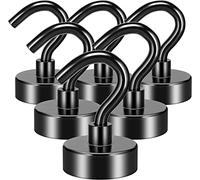 FINDMAG 6 Pack Magnetic Hooks, 30 lb+ Pull Extra Strong Neodymium Magnet Hooks, Black Magnetic Hook Heavy Duty, Magnets with Hook for Hanging, Towel, Home, Kitchen, Workplace, Office