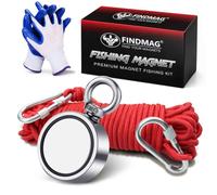 FINDMAG Double Sided Magnet Fishing Kit,358kg Pulling Force - 75mm Diameter | Strong Neodymium Fishing Magnet with Rope and Gloves, Perfect for Salvage in River, Stud Finder in Grass & Outdoors