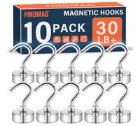 FINDMAG Magnetic Hooks, 30lbs Magnet Hooks Cruise Cabin Ship Essentials 2026, Rare Earth Magnets with Hooks, N52 Magnetic Hooks for Hanging, Home, Kitchen, Office (10 Pack, Silver)