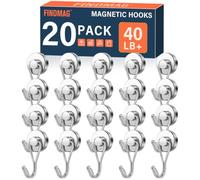 FINDMAG Magnetic Hooks, 40lb+ Strong Magnets with Hooks for Cruise Essentials, Magnetic Hook Heavy Duty for RV Accessories, Warehouse, Workshop, Dorm Living, Kitchen, Office, 20 Pack, Silver