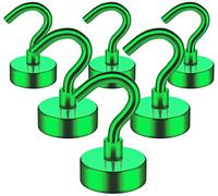 FINDMAG Magnetic Hooks for Cruise Cabins, 14kg Heavy Duty Magnet Hooks, 6 Pack Strong Magnetic Hooks for Fridge, Magnet Hook for Hanging, Kitchen, Bathroom, Garage, Grill（Green）