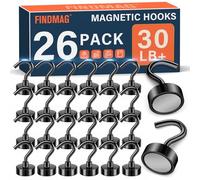 FINDMAG Magnetic Hooks for Cruise Cabins, 30lbs Strong Magnets with Hooks 2025 Cruise Cabin Ship Essentials, N52 Rare Earth Magnetic Hooks for Hanging, Kitchen, Classroom, Workshop, 26 Pack, Black