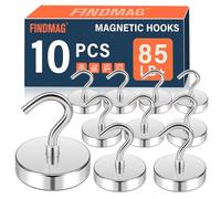FINDMAG Magnetic Hooks for Cruise Cabins, 80lbs Magnetic Hooks for Hanging, Magnet Wall, Strong Magnets Heavy Duty, Classroom Decor, Locker Decorations, Office Accessories, 10 Pack, Silver