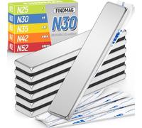 FINDMAG Stong Bar Magnets Heavy Duty, Rare Earth Bar Magnets with Adhesive Backing, Strong Magnetic Bar for Cabinet Doors, Curtains, Office, Craft, Office, Science, 60x10x3mm, 6 Pack