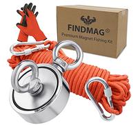 FINDMAG Super Strong Fishing Magnets, 1000 lb(453 kg) Pulling Force Double Sided Magnet Fishing Kit with Rope, Magnet Kit for Retrieving Items in River, Lake, Beach, Lawn - 2.95" Diameter