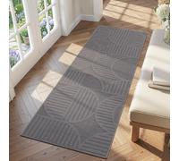 Findosom Washable Runner Rug 2x6, Geometric High-Low Textured Non Slip Hallway Runner Rug with Rubber Backing, Boho Carpet Runner for Kitchen, Bedroom, Laundry, Entryway, Bathroom, Gray