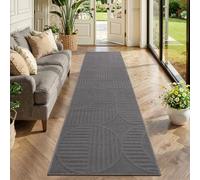 Findosom Washable Runner Rug 2x8, Geometric High-Low Textured Non Slip Hallway Runner Rug with Rubber Backing, Boho Carpet Runner for Kitchen, Bedroom, Laundry, Entryway, Bathroom, Gray