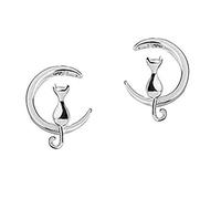 findout 925 sterling silver Cute Cat Love You on The Moon earrings(f1742)