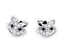 Findout cat Earrings 925 Sterling Silver Pave Zirconia Cute kitty Cat Stud Earrings for Women and Girls Birthday Gift (F512)
