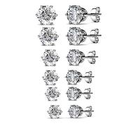 findout Gold Plated Titanium Steel Elegant Classic Round 3 4 5 6 7 8mm 6 Pairs Cubic Zirconia Pink Crystal Stud Earrings Gift for Women Girls Child (f1820) (White Gold Plated 6 Pairs Set)