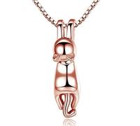 Findout kaguyo ladies 925 Sterling Silver Cute 3D Cat Pendant Necklace For women Girls kids, Elegant and playful design birthday gifts jewellery (rose gold)