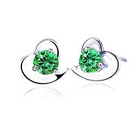 findout ladies element Amethyst red pink blue white Crystal Heart sterling Silver earrings , for women girls. (green crystal)