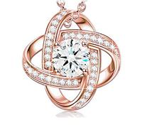 findout Ladies Rose Gold Plated 925 Silver Basic Love Cubic Zirconia Fashion Pendant Necklace, for Women Girls Children.(f1773)