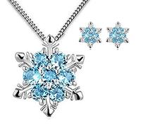 findout Ladies' Sterling Silver, Blue and White, Cubic Zirconia Snowflake Pendant, Goldfish Necklace, for Women and Girls (F1738) Blue