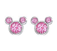 findout Ladies Sterling Silver Cubic Zircons Amethyst White Pink Crystal Mickey Mouse Earrings, for Girls Children.(f1758) (Pink)