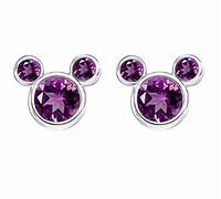 findout Ladies Sterling Silver Cubic Zircons Amethyst White Pink Crystal Mickey Mouse Earrings, for Girls Children.(f1758) (Purple)