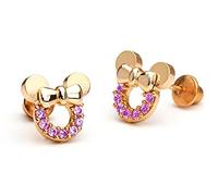 Findout rose gold plated sterling silver Cubic Zircons Amethyst hollow Mickey Mouse earrings .for women girls (f1782)