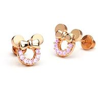 Findout rose gold plated sterling silver Cubic Zircons pink crystal hollow Mickey Mouse earrings .for women girls (f1783)