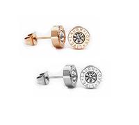 findout. rose gold plated titanium steel big round diamond stud earrings (f772)。size. L.0.8cm W.0.8cm. (small)