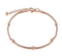 findout Women Snake Chain anklets 14K Rose Gold Plated Titanium Steel Smooth Bead Anklet for Women Girls