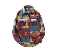 FindThy Men’s Brushed Flannel Shirts Ethnic Aztec Print Button Up Lapel Tribal Shirt Jacket Shacket, 01 Red a, 3XL