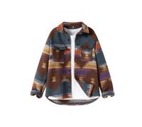 FindThy Men’s Brushed Flannel Shirts Ethnic Aztec Print Button Up Lapel Tribal Shirt Jacket Shacket, 01 Coffee Purple, Medium
