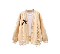 FindThy Women’s Cute Sweet Cardigan Sweater Kawaii Love Button Long Sleeve V-Neck Bowknot Knitted Outerwear, 03 Yellow, One size