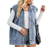 FindThy Women’s Vintage Denim Jean Vest Oversized Button Down Jean Waistcoat Gilet, Blue, XL