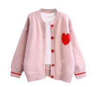 FindThy Women's Cute Cardigan Sweater Kawaii Love Heart Print Y2K Button Knitted Outerwear, Pink, XL