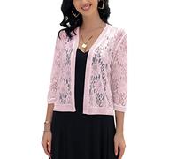 FindThy Women's Floral Lace Shrug Cardigan 3/4 Sleeve Crochet Bolero Jacket, Pink, XL