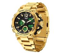 findtime Analogue Digital Watch for Men 5ATM Waterproof Watch Military Stopwatch Alarm Heavy Duty Steel Wrist Watch Outdoor Business Gold Watches for Men
