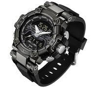 findtime Digital Men's Watch Analogue Watch for Men Double Display Digital Watch Black Shockproof Sports Watch Watches with Stopwatch LED Lighting Alarm Date Display, black, Strap.