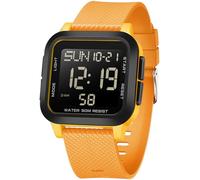 findtime Digital Watch Men's Large Numbers Watch Men Women Digital LED Sports Watch Square 5ATM Waterproof 12/24H Two Time Zones Outdoor Countdown Watch Sports Wristwatches Boys Military Watch,