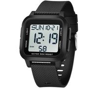 findtime Digital Watch Men's Large Numbers Watch Men Women Digital LED Sports Watch Square 5ATM Waterproof 12/24H Two Time Zones Outdoor Countdown Watch Sports Wristwatches Boys Military Watch, black