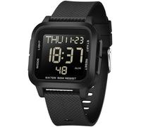 findtime Digital Watch Men's Large Numbers Watch Men Women Digital LED Sports Watch Square 5ATM Waterproof 12/24H Two Time Zones Outdoor Countdown Watch Sports Wristwatches Boys Military Watch, black,