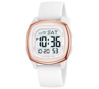 findtime Digital Watch Square Digital Sports Watch Outdoor Large Numbers 5ATM Waterproof LED Lighting Boy Unisex Calendar Alarm Countdown Timer Stopwatch 12-24H White Gold, White, Modern