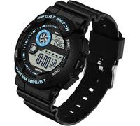 findtime Digital Watch Womens Sport Waterproof White Wrist Watches for Women with Alarm Stopwatch Hourly Chime LED Display 12H/24H Calendar, Black Blue, casual