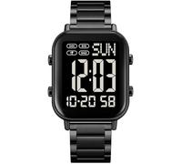 findtime Digital Watches Men's Digital Watch Large Numbers Seniors Business Digital Watch Men Metal Strap Luxury Watch LED Dual Time Date 12/24H Stopwatch, Black-black