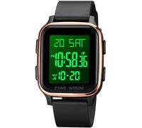 findtime LED Digital Watch Mens Womens Black Rectangle Square Face Big Numbers Dial Unisex Watches Sports Waterproof Dual Time Stopwatch Fashion Simple Wristwatch, Rose, casual