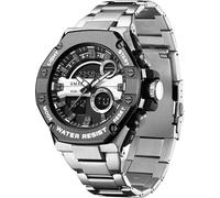 findtime Men Military Watch Digital Analogue Watches Waterproof Stainless Steel Watch Sport Outdoor Tactical Wrist Watch with Alarm Stopwatch Led Calendar