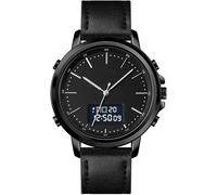 findtime Men's Analogue Digital Watch Black Leather Strap with Stopwatch 12/24H LED Calendar W ate Display Classic Elegant Design, black, Strap.