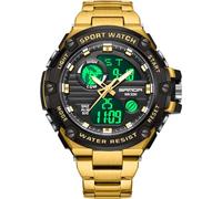 findtime Men's Sports Watch Military Digital Analogue Watch Men with Alarm Stoop Clock Timer Electronic Watches Shockproof LED Waterproof Outdoor Cool Watch Colourful Teenagers, Z-Metal Gold, Bracelet