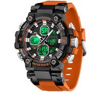 findtime Men's Watch Blue Robust Outdoor Men's Watch with 5AT Waterproof Alarm Double Time Date Week Digital Analogue Display Stopwatch, orange, Strap.