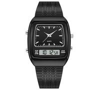 findtime Men's Watches Analogue Digital Tonneau and Square Dial Double Display 5ATM Waterproof Lighting Casual Business Men's Watch Retro Fashion Luxury Design Silver Light Blue, black, Retro