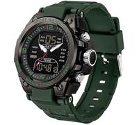 findtime Men's Watches Outdoor Sports Watch for Men with 5ATM Waterproof Countdown Digital Analog Three Time Day Date Week Display Rugged Wristwatch for Running, Green, casual