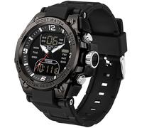 findtime Men's Watches Outdoor Sports Watch for Men with 5ATM Waterproof Countdown Digital Analog Three Time Day Date Week Display Rugged Wristwatch for Running, Black, casual