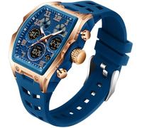 findtime Mens Watches Square Rectangle Dial Watch for Men Waterproof White Relojes para Hombres Punk Cool Design Chronograph Luminous Silicon Strap, Blue Rose, casual