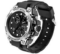 findtime Military Watch Men's Sports Watch Outdoor Tactical Watch Digital 5 ATM Waterproof Watches Men Alarm Clock Stopwatch Calendar Countdown Date, A-Silver, Strap.