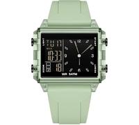 findtime Rectangular Wrist Watch Sports Watch Digital Analogue Silicone Strap Coloured Digital Watch Men Women Teenager Watch Coutdown Stopwatch Dual Time 5ATM Waterproof Designer, Green, Strap.