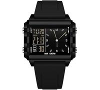 findtime Rectangular Wrist Watch Sports Watch Digital Analogue Silicone Strap Coloured Digital Watch Men Women Teenager Watch Coutdown Stopwatch Dual Time 5ATM Waterproof Designer, black, Strap.